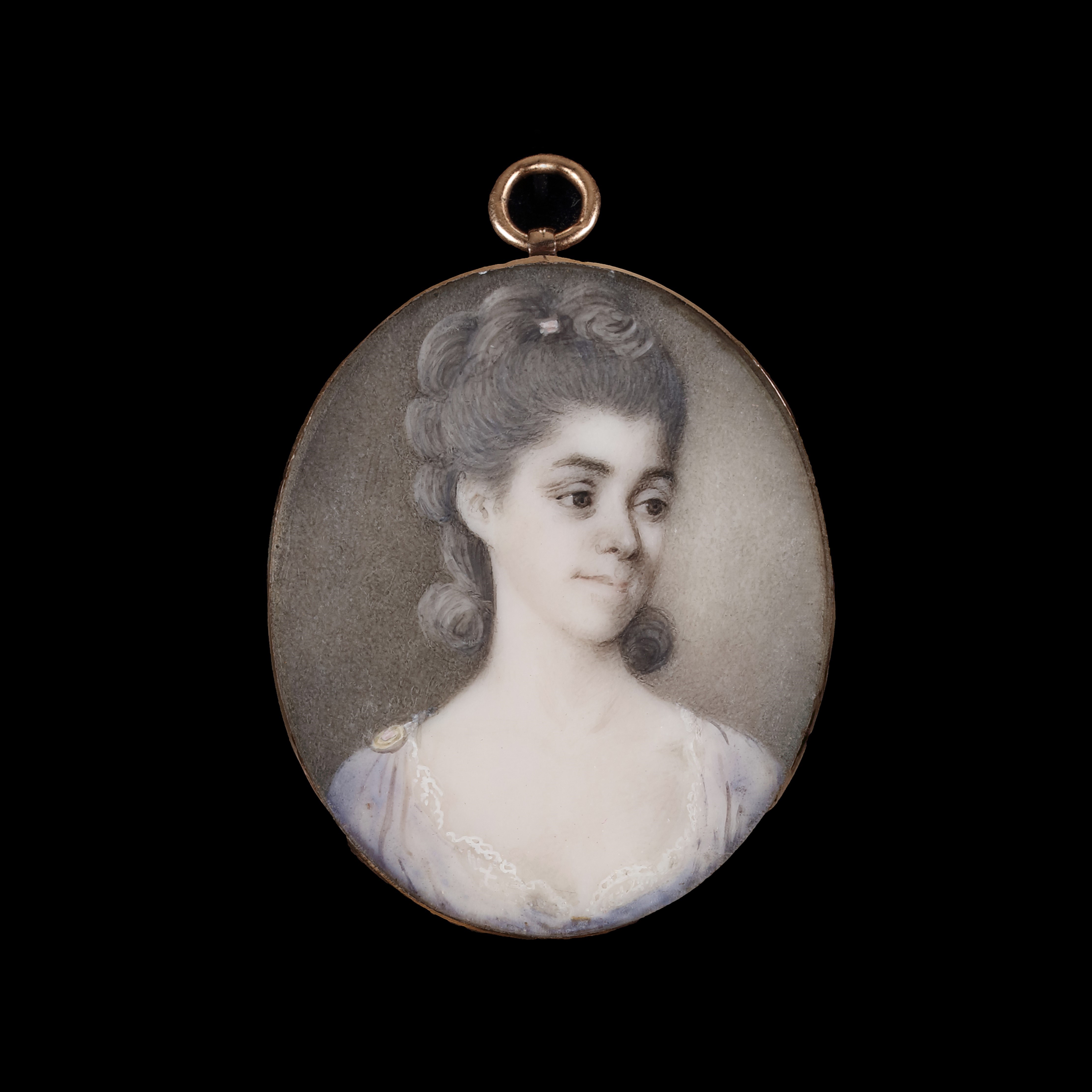 Portrait miniature of a Lady, wearing a purple dress